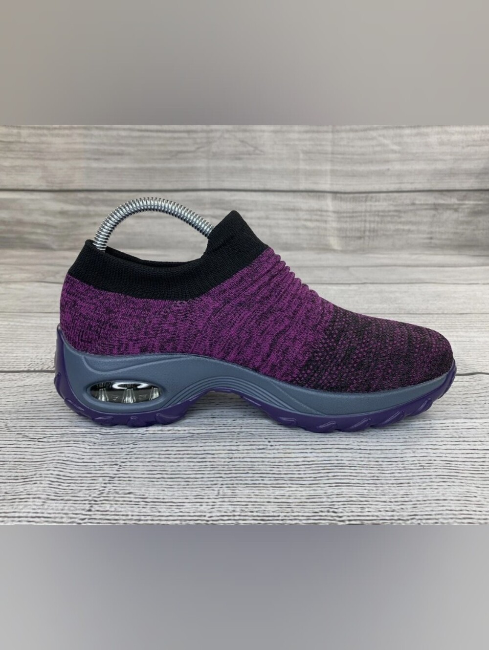Hypersoft Slip-On Knit Air-Cushion Sneakers in Purple with Black Trim